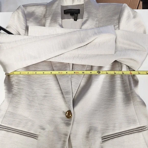 Donna Karan Satin Gold Ivory One Button Lined Shawl Collar Blazer Suit Womens 4 - Picture 10 of 12